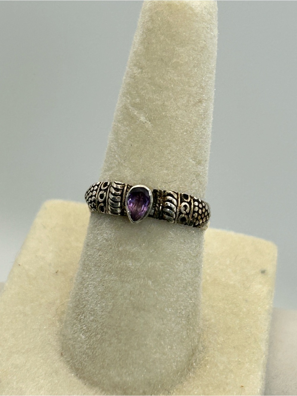 Sterling Silver Teardrop Amethyst Ring Purple Vintage Stamped 925 Size 5 Patina
